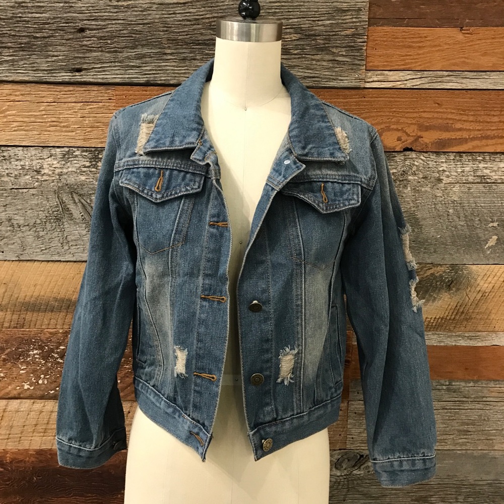 Distressed jean jacket